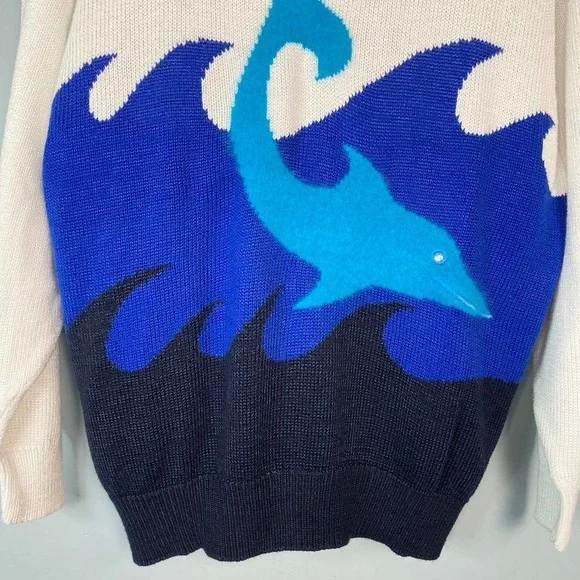 TOPLIKE Vintage Dolphin Ocean Waves Angora Blend Crew Neck Sweater Womens Size L - Picture 10 of 16